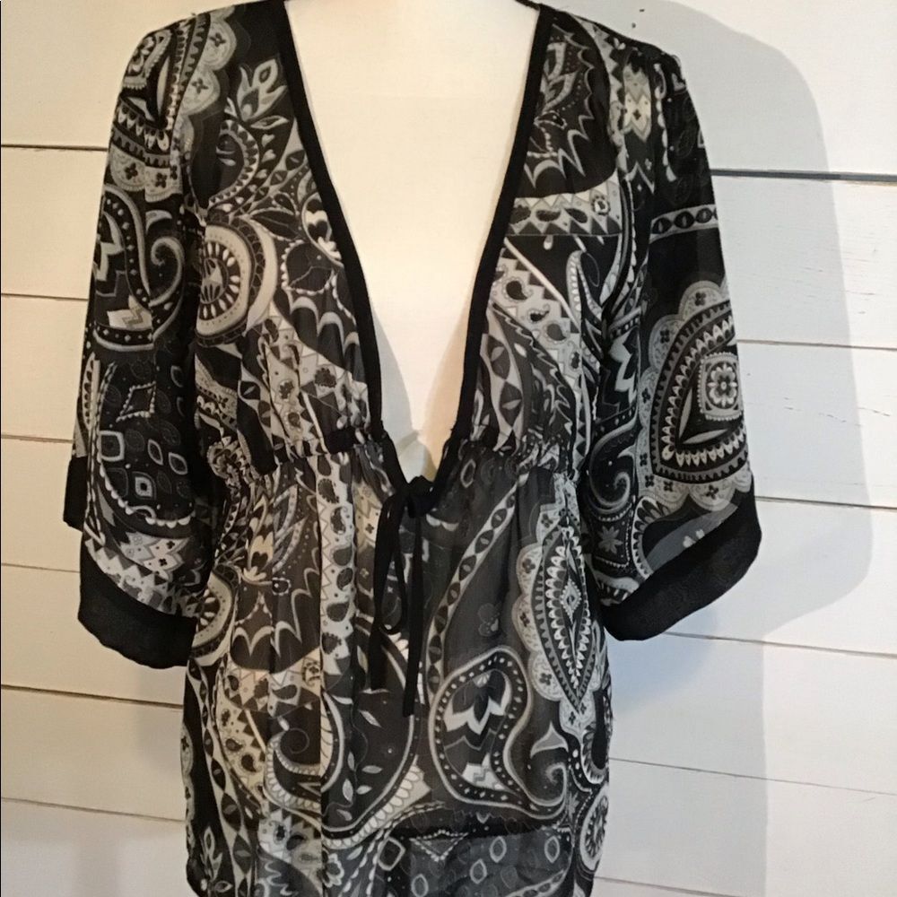 New York & Co Sheer Blouse Paisley Swim Cover